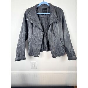 RD Style Womens Faux Leather Moto Jacket Gray Mixed Media S65252 Size Small